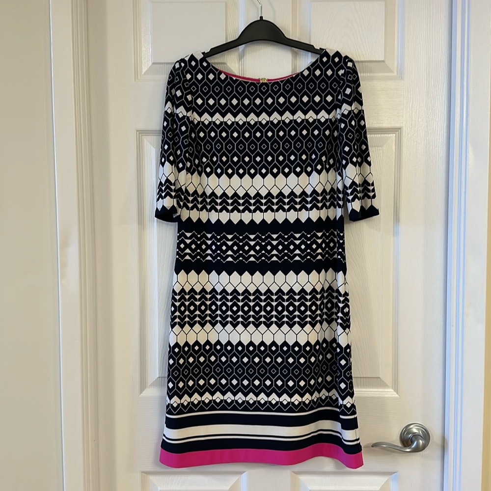 Eliza J navy and pink shift dress